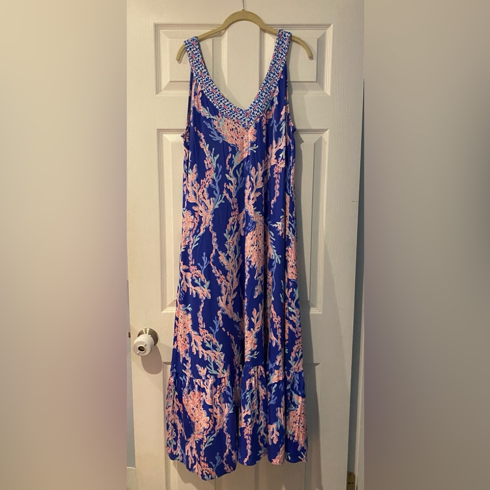 Lilly Pulitzer Madsen Midi Dress print “Swim On Over”